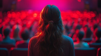 Poster - Female speaker giving a talk on corporate business conference.