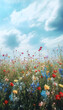© charli - Meadow filled with colorful wildflowers set against a vertical sky -