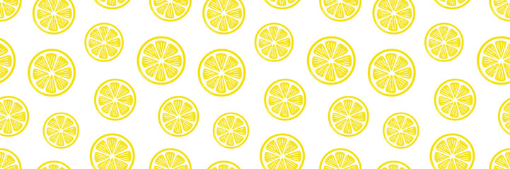 Wall Mural - lemon slices vector banner, seamless repeating citrus fruit pattern design, fresh summer cover templ