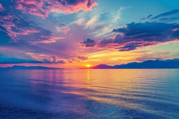 Wall Mural - sunset sky over sea and beach