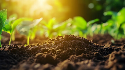 Wall Mural - Close-up of soil rich in humus and organic material, fertile ground for crops