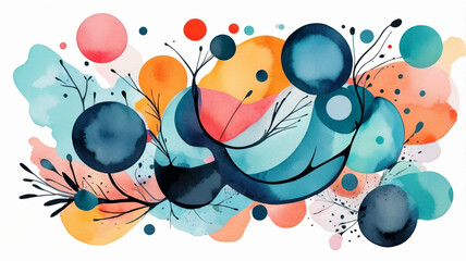 Wall Mural - vibrant abstract watercolor featuring an array of colorful circles and intricate patterns. the image