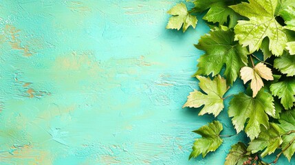 Fototapete - Explore vibrant green leaves against a turquoise background