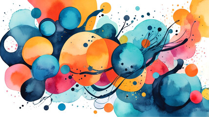 Wall Mural - vibrant abstract watercolor featuring an array of colorful circles and intricate patterns. the image