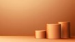 © plaksa - Realistic 3D orange cylindrical podium background with cube pedestal, Clean empty wall scene. Minimal mockup or abstract product display presentation, Stage showcase. Platforms vector geometric desig