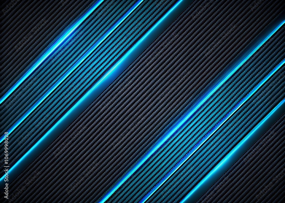 Abstract blue background with diagonal metallic lines creating a ...