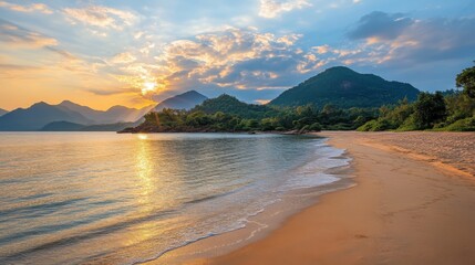 landscape of the beach and light of the sun and cloud in morning