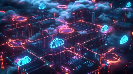 Wall Mural - futuristic cloud network architecture