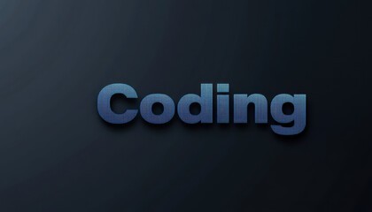 Stylish blue 3D text 'Coding' on a dark gradient background, symbolizing technology and programming concepts with a modern aesthetic.
