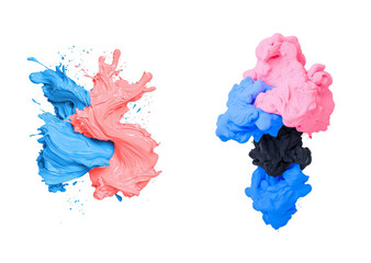 Aufkleber - Coral Pink Salmon Blue Abstract Paint Stroke Liquid Isolate Neon Artist
