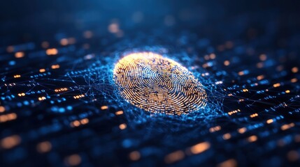 A glowing fingerprint on a digital background, a digital fingerprint, a futuristic concept of security and identity.