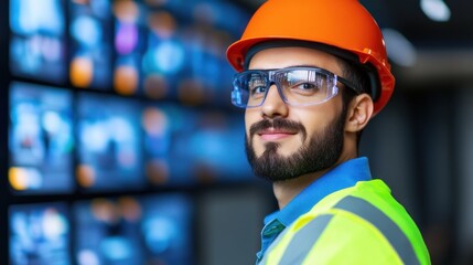 Aufkleber - Engineer monitors technology with confidence and safety