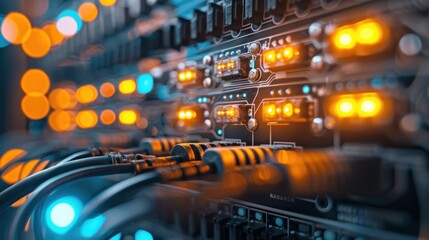 a close-up view of cloud-based telecommunications equipment, illustrating how virtualized networks r