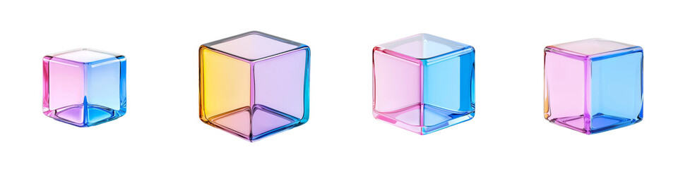 Poster - This transparent cube has a smooth geometric design with vibrant holographic colors and reflects light in vibrant colors.