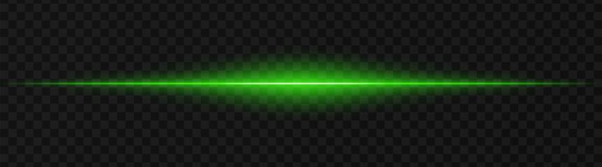 Wall Mural - vibrant green horizontal light beam on a dark, transparent background, perfect for sci-fi, digital g