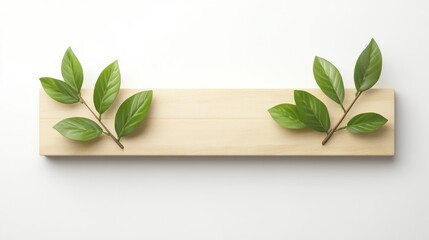 Poster - Showcase fresh green leaves on natural wood display