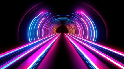 Fototapete - Explore the vibrant light tunnel journey through neon colors