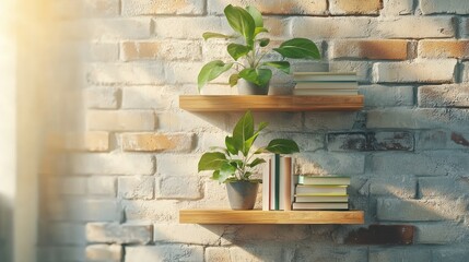 Fototapete - Enhance your space with stylish shelving and greenery