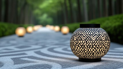 Aufkleber - Illuminate your pathway with elegant lanterns in a serene garden setting
