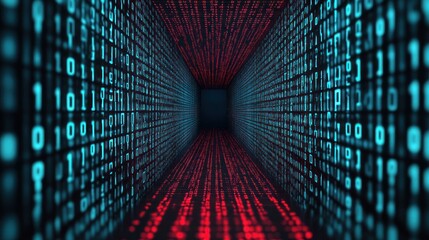 Fototapete - Explore the depths of binary code in a digital tunnel