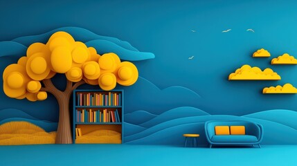 Poster - Enhance your space with vibrant 3d decor featuring colorful trees and cozy furniture