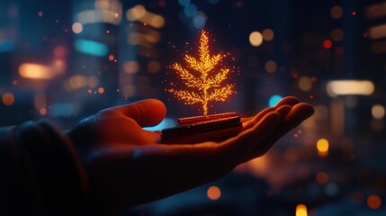 Aufkleber - Create a magical tree from your hand in a vibrant cityscape