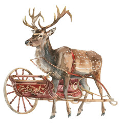 Canvas Print - A watercolor vector of a deer with a Christmas sleigh, isolated on a white background.