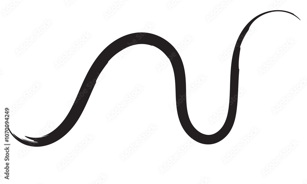 Decorative wavy line . Brush stroke waves. Ornament design. Line art . Abstract flow linear fluid design element .Zigzag wave. Wavy Music sounds lines. Squiggle brush stroke . Vector illustration  . 