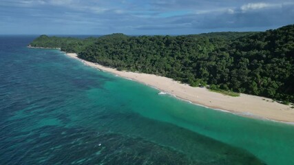 Wall Mural - aerial view of a beautiful quiet tropical sandy beach, puka shell beach, boracay island, philippines