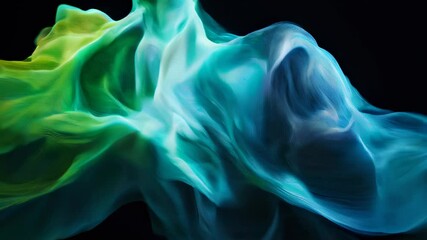 Wall Mural - soft, flowing fabric-like waves in shades of green and blue on a dark background, resembling etherea