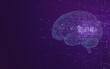 © Itsaree  - A purple background featuring a brain silhouette made of blue and white lines, with dots connecting the lines, representing the interconnected network of artificial intelligence