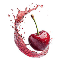 Wall Mural - Fresh cherry juice splash isolated on transparent background, vibrant and realistic liquid effect, ideal for food and beverage visuals, product ads, and summer-themed designs, Generative AI