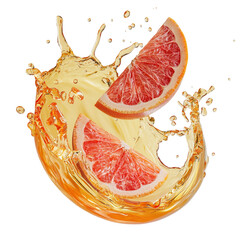 Wall Mural - Vibrant grapefruit juice splash with fresh slices, dynamic and refreshing. Perfect for food, beverage, and health visuals. Isolated on transparent background, ideal for summer themes, Generative AI