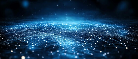 Poster - Dark blue background with white futuristic digital connections and technology lines, depicting the interconnected world of digital innovation and cuttingedge technology