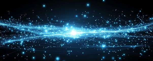 Aufkleber - Dark blue background with white glowing digital connections and futuristic technology lines, symbolizing the evolution of tech and digital networks