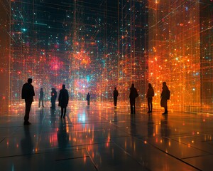 Leinwandbilder - Digital representation of a network of people, interconnected through virtual lines, symbolizing digital collaboration and communication worldwide