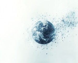 Poster - Greyblue colored global network design featuring planet Earth and connection lines, white space in the center for text or logo placement