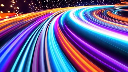 Wall Mural - vibrant light trails create a dynamic, colorful streak across a dark background, evoking movement an