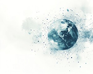 Poster - Greyblue colored global network design featuring planet Earth and connection lines, white space in the center for text or logo placement