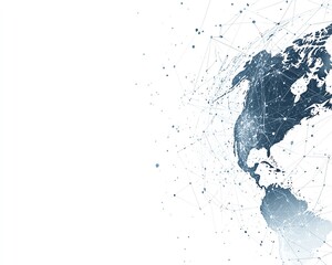 Poster - Greyblue colored global network design featuring planet Earth and connection lines, white space in the center for text or logo placement