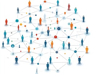 Leinwandbilder - Interconnected digital figures representing various people and groups in the online space, illustrating the concept of a global network
