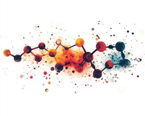 Poster - Vibrant molecular structures and abstract geometric patterns on a white background, showcasing creativity and the beauty of modern abstract art