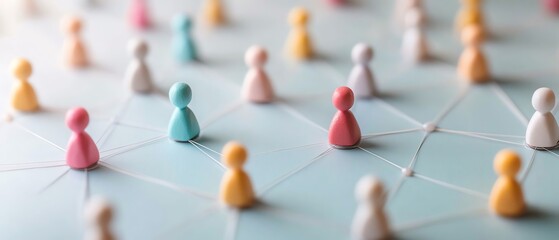 Leinwandbilder - A digital network of interconnected figures, representing people and groups in the online world, symbolizing global collaboration and digital interaction