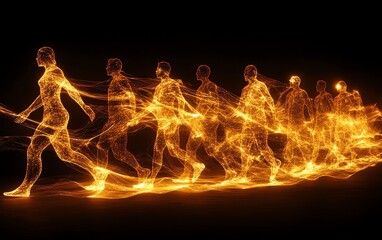Leinwandbilder - A dynamic network of digital figures, each symbolizing different people or groups, connected in the virtual space, showcasing digital communication