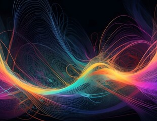 Wall Mural - fractal realms abstraction with colorful waves of light.