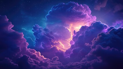 Wall Mural - Dramatic thunderstorm clouds illuminated by evening light capturing nature s intensity and beauty