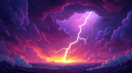 Wall Mural - Dramatic lightning illuminating the stormy sky during a thunderstorm captivating natural phenomenon