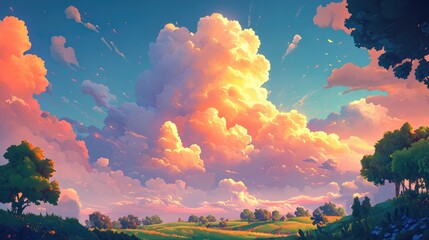 Wall Mural - Dramatic thunderstorm clouds illuminated by evening light capturing nature s intensity and beauty