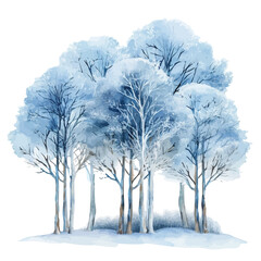 Canvas Print - A watercolor painting of frosty winter trees, isolated on a white background.