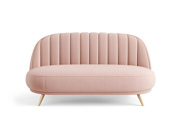 Pink velvet sofa in art deco style isolated on white transparent background